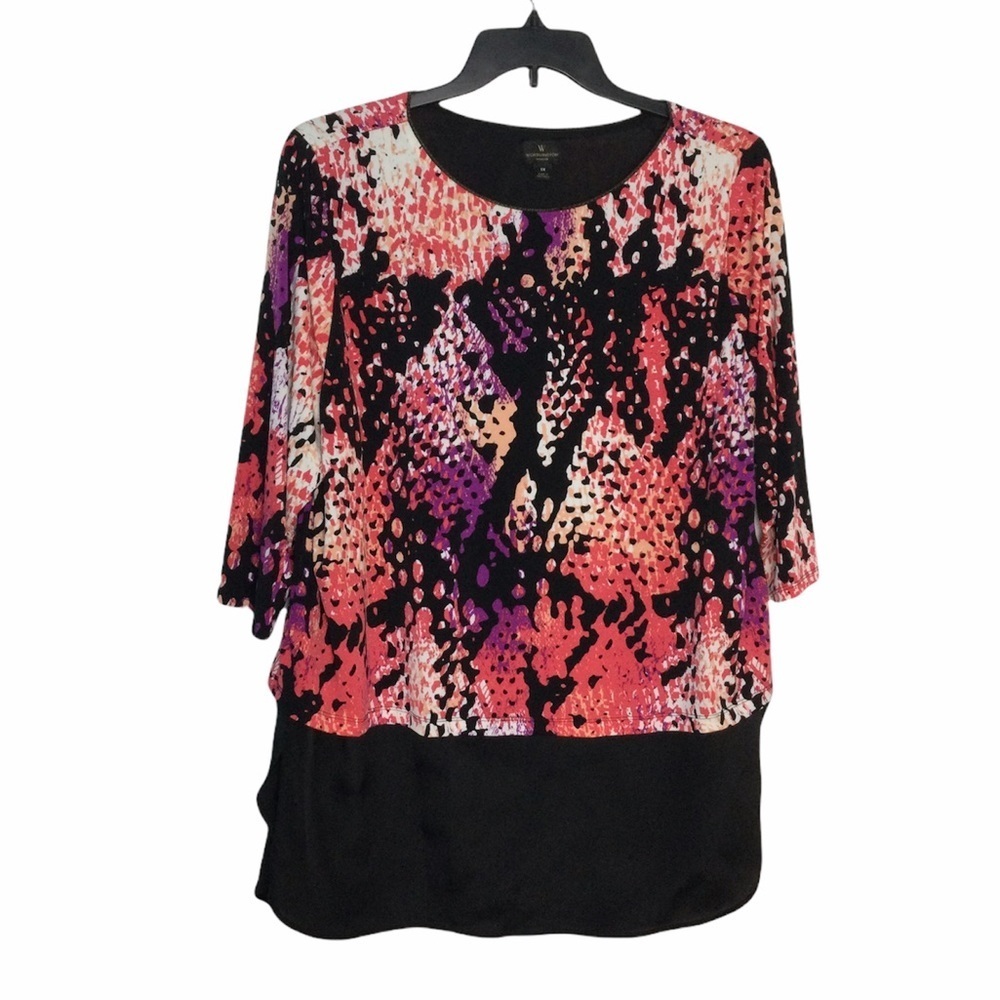 Women’s Worthington 1X XL 16 - 18 Top Blouse Shirt Pattered Layered Spandex - Picture 2 of 8